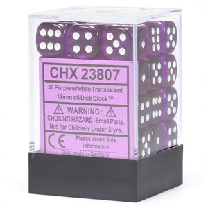 Chessex Translucent: 12mm D6 Purple/White 36