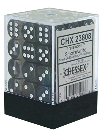 Chessex Translucent: 12mm D6 Smoke/White 36