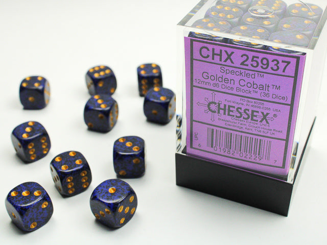 Chessex Speckled® 12mm d6 Golden Cobalt™ Dice Block™ (36 dice)