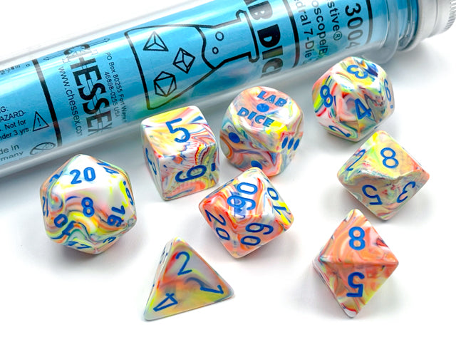 Lab Dice 5: Festive® Polyhedral Kaleidoscope/blue 7-Die Set