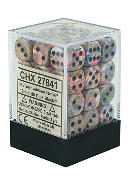 Chessex 12mm D6 Festive Vibrant/Brown 36