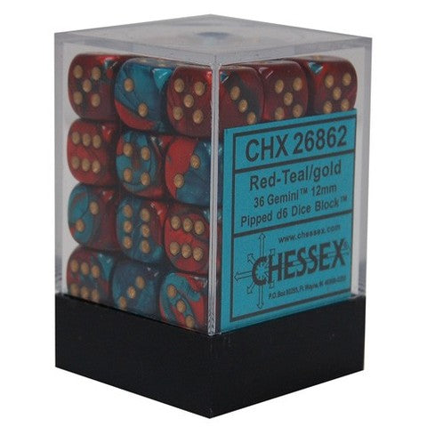 Chessex Gemini 7: 12mm D6 Red/Teal/Gold 36