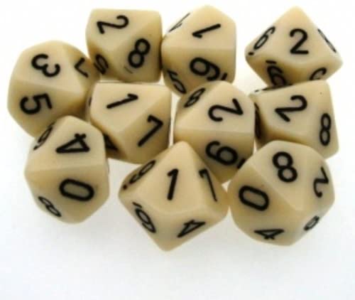 Chessex  Opaque Ivory with Black - Ten Sided Die d10 Set (10)