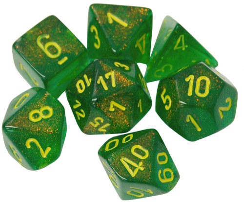 Chessex Dice Menagerie 10: Poly Borealis Maple Green/Yellow 7