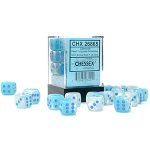 Gemini: 12mm d6 Pearl Turquoise-White/blue Luminary Dice Block (36 dice)