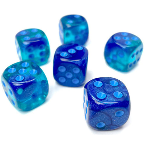 Gemini: 16mm d6 Blue-Blue/light blue Luminary Dice Block (12 dice)