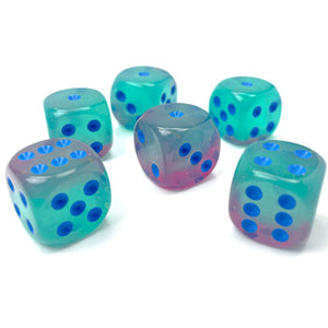 Gemini: 16mm d6 Gel Green-Pink/blue Luminary Dice Block (12 dice)