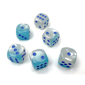 Gemini: 16mm d6 Pearl Turquoise-White/blue Luminary Dice Block (12 dice)