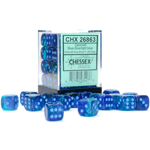 Gemini: 12mm d6 Blue-Blue/light blue Luminary Dice Block (36 dice)